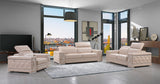 89" Beige Italian Leather Sofa With Silver Legs - Homeroots - Flyclothing LLC
