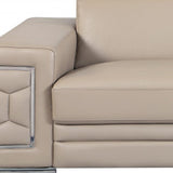 89" Beige Italian Leather Sofa With Silver Legs - Homeroots - Flyclothing LLC