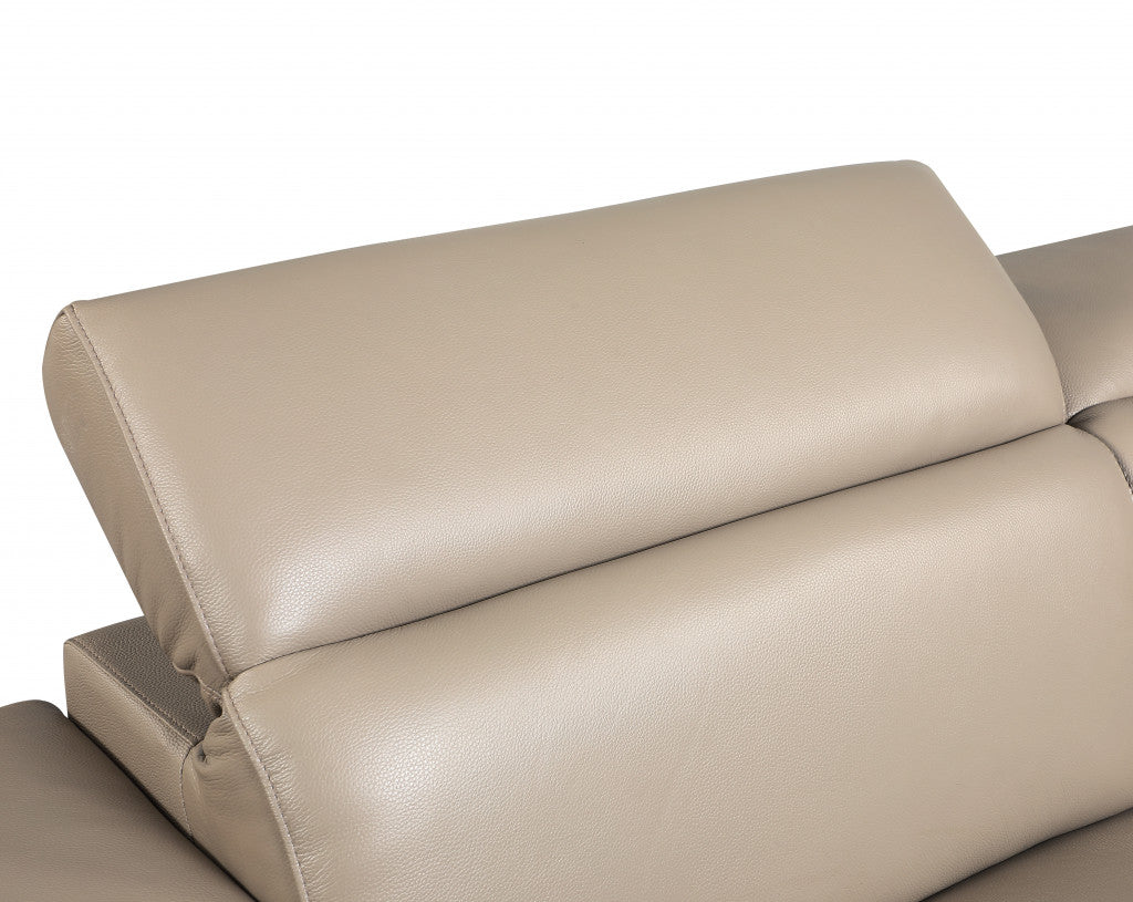 89" Beige Italian Leather Sofa With Silver Legs - Homeroots - Flyclothing LLC