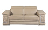 71" Beige And Silver Genuine Leather Love Seat - Homeroots - Flyclothing LLC