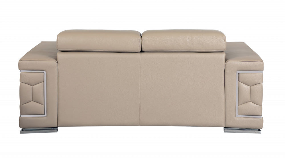 71" Beige And Silver Genuine Leather Love Seat - Homeroots - Flyclothing LLC