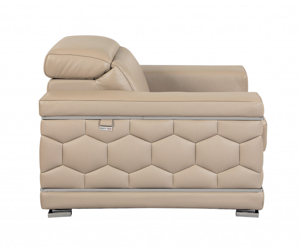 71" Beige And Silver Genuine Leather Love Seat - Homeroots - Flyclothing LLC