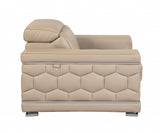 71" Beige And Silver Genuine Leather Love Seat - Homeroots - Flyclothing LLC