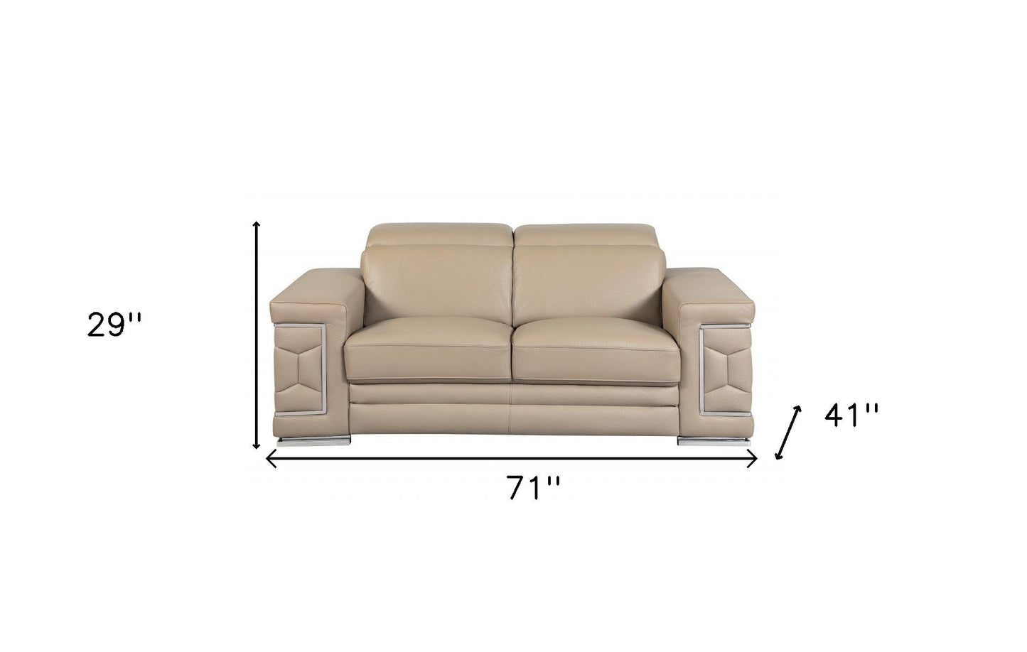 71" Beige And Silver Genuine Leather Love Seat - Homeroots - Flyclothing LLC
