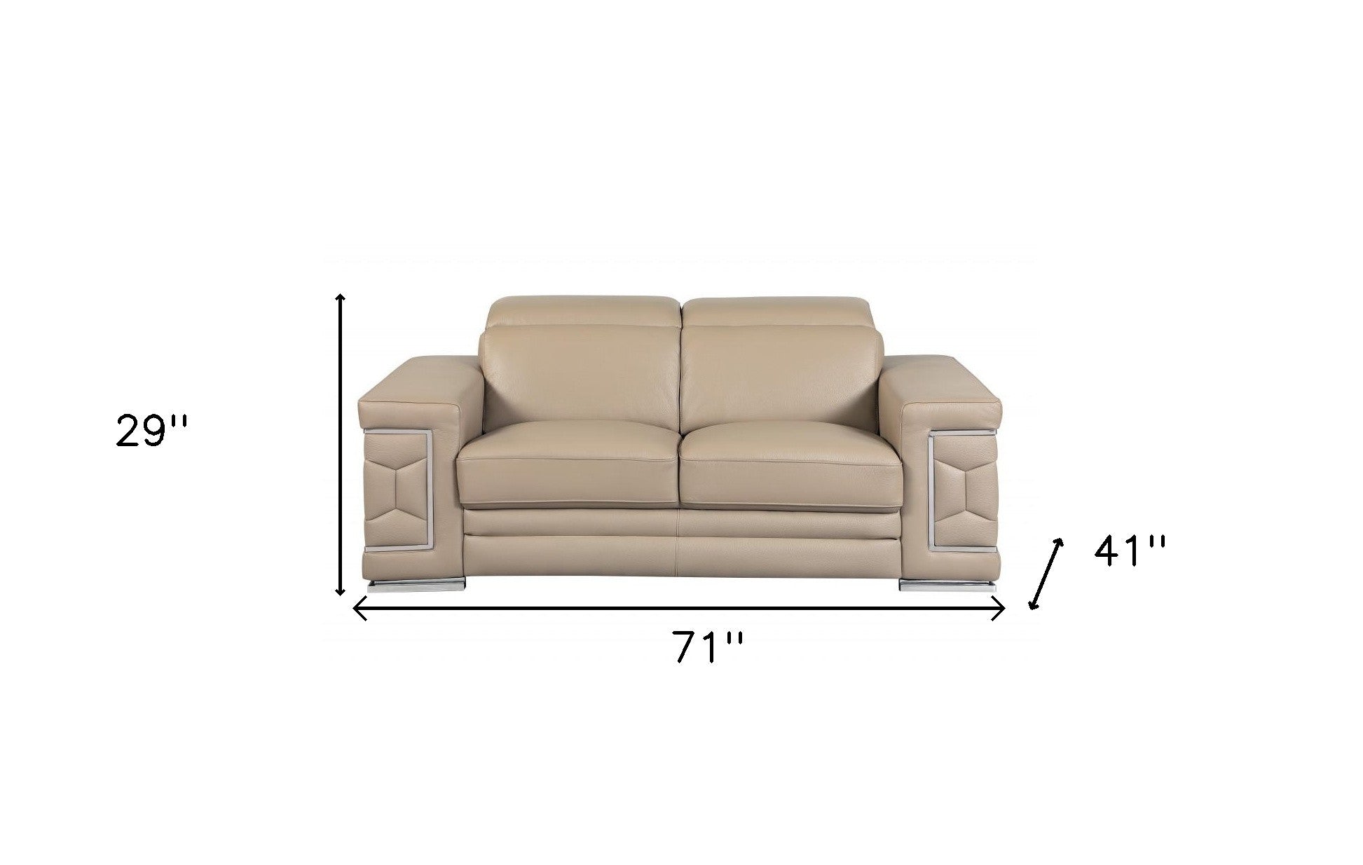 71" Beige And Silver Genuine Leather Love Seat - Homeroots - Flyclothing LLC