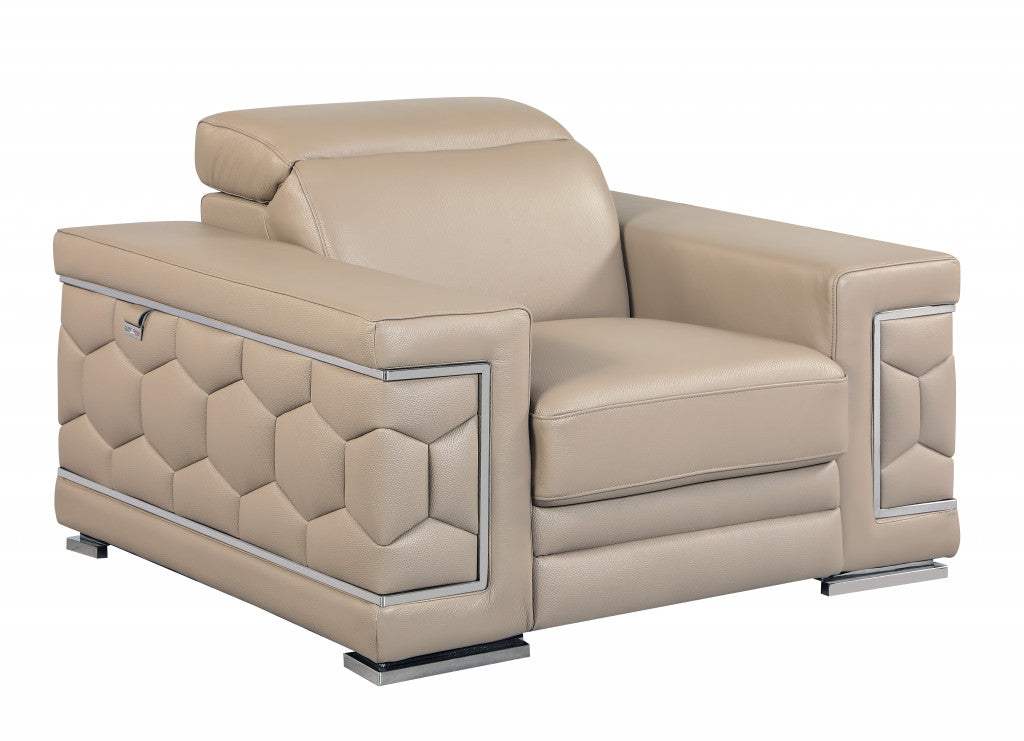 47" Beige And Silver Faux Leather Club Chair - Homeroots - Flyclothing LLC