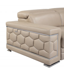 47" Beige And Silver Faux Leather Club Chair