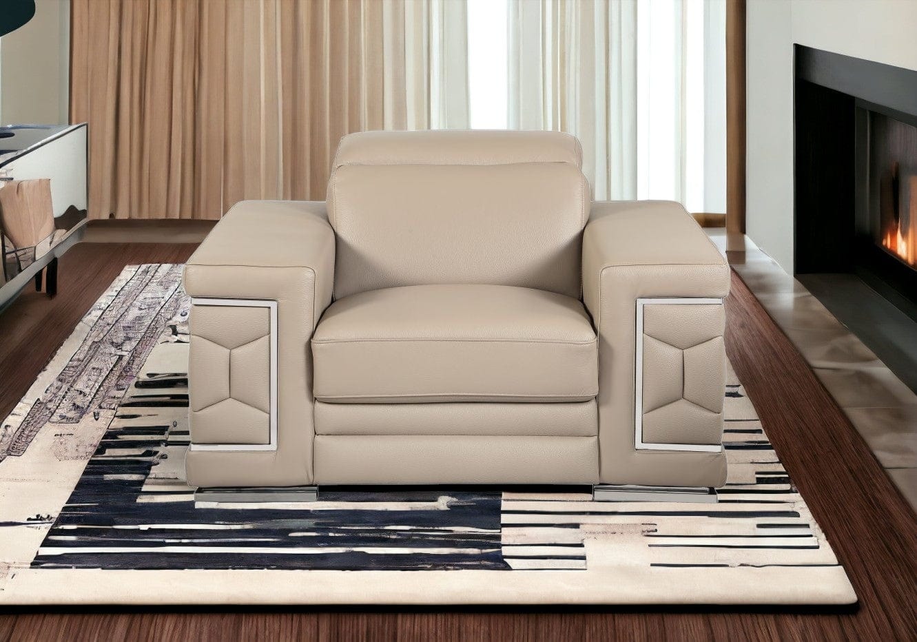 47" Beige And Silver Faux Leather Club Chair - Homeroots - Flyclothing LLC
