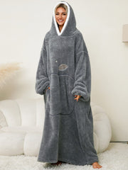 Pocketed Contrast Long Sleeve Hooded Lounge Dress - Trendsi
