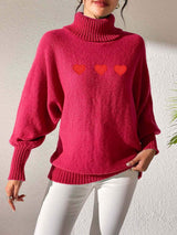 Heart Turtleneck Long Sleeve Sweater - Trendsi - Flyclothing LLC