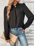 Swiss Dot Mock Neck Long Sleeve Blouse - Trendsi - Flyclothing LLC