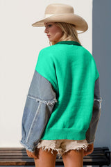 Double Take Full Size Star Pattern Raw Edge Long Sleeve Sweater - Trendsi - Flyclothing LLC