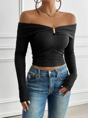 Devine Off-Shoulder Long Sleeve T-Shirt - Trendsi