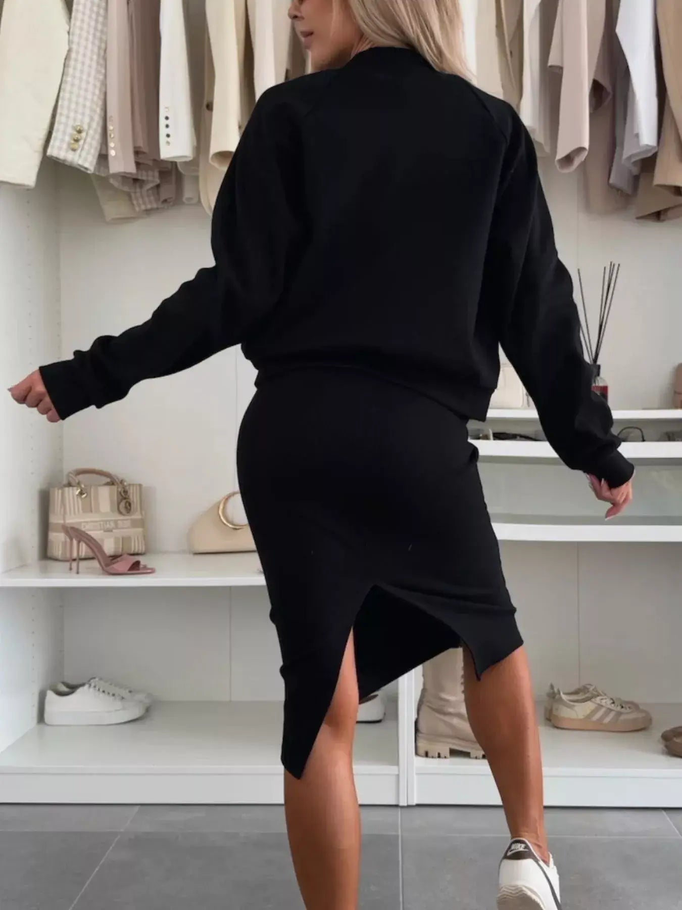Full Size Slit Square Neck Dress and Outerwear Set Plus Size - Trendsi - Flyclothing LLC