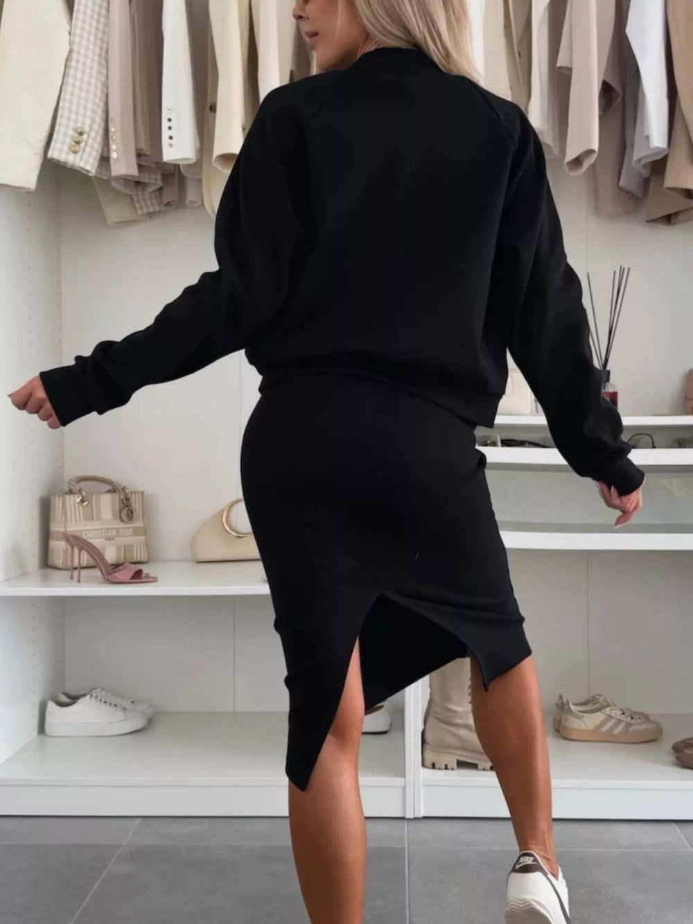 Full Size Slit Square Neck Dress and Outerwear Set Plus Size - Trendsi - Flyclothing LLC