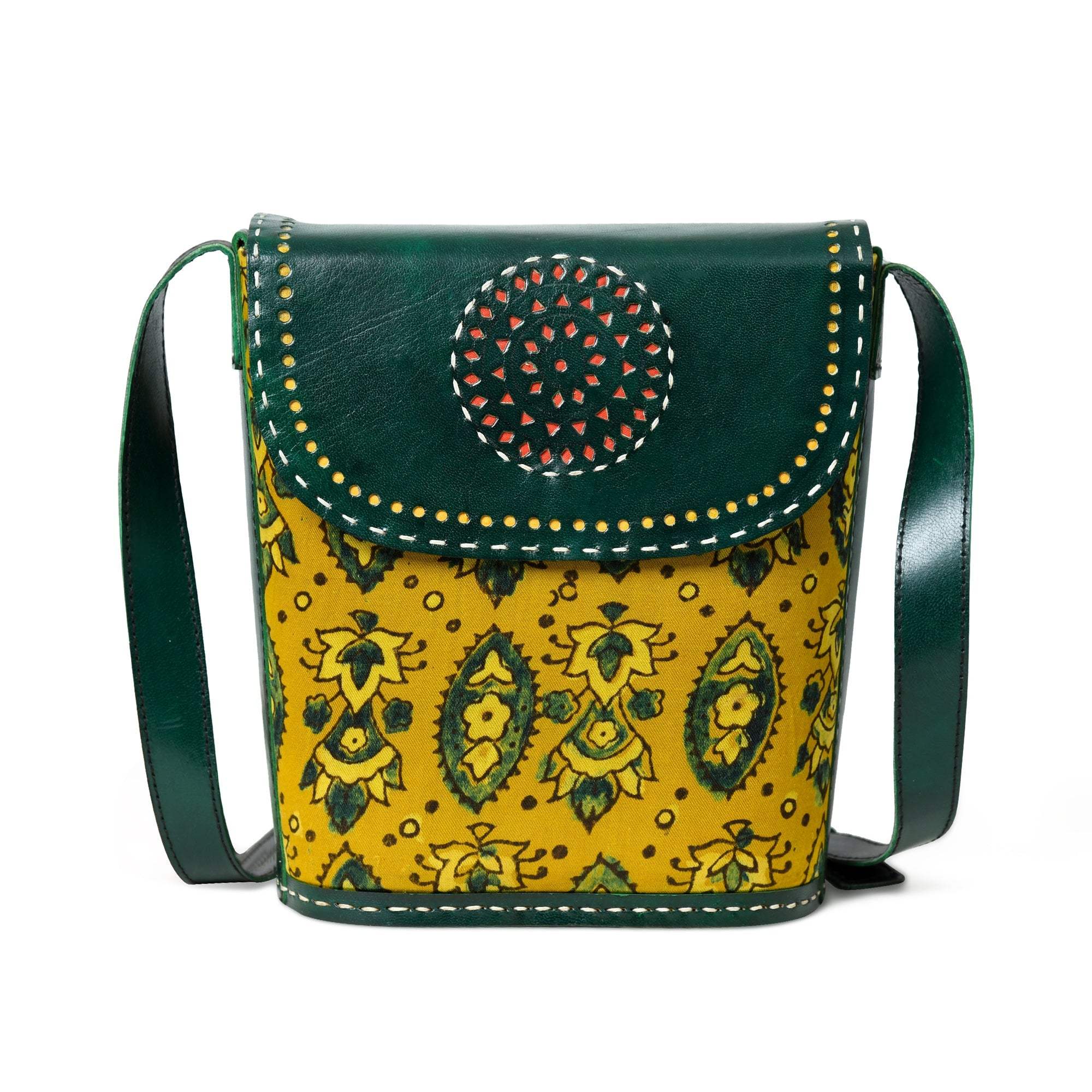 Vibrant Heritage Ajrakh Satchel - Classy Leather Bags - Flyclothing LLC