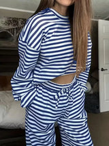 Striped Round Neck Top and Pants Set - Trendsi - Flyclothing LLC