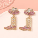 Rhinestone Cowboy Boot Dangle Earrings - Trendsi - Flyclothing LLC