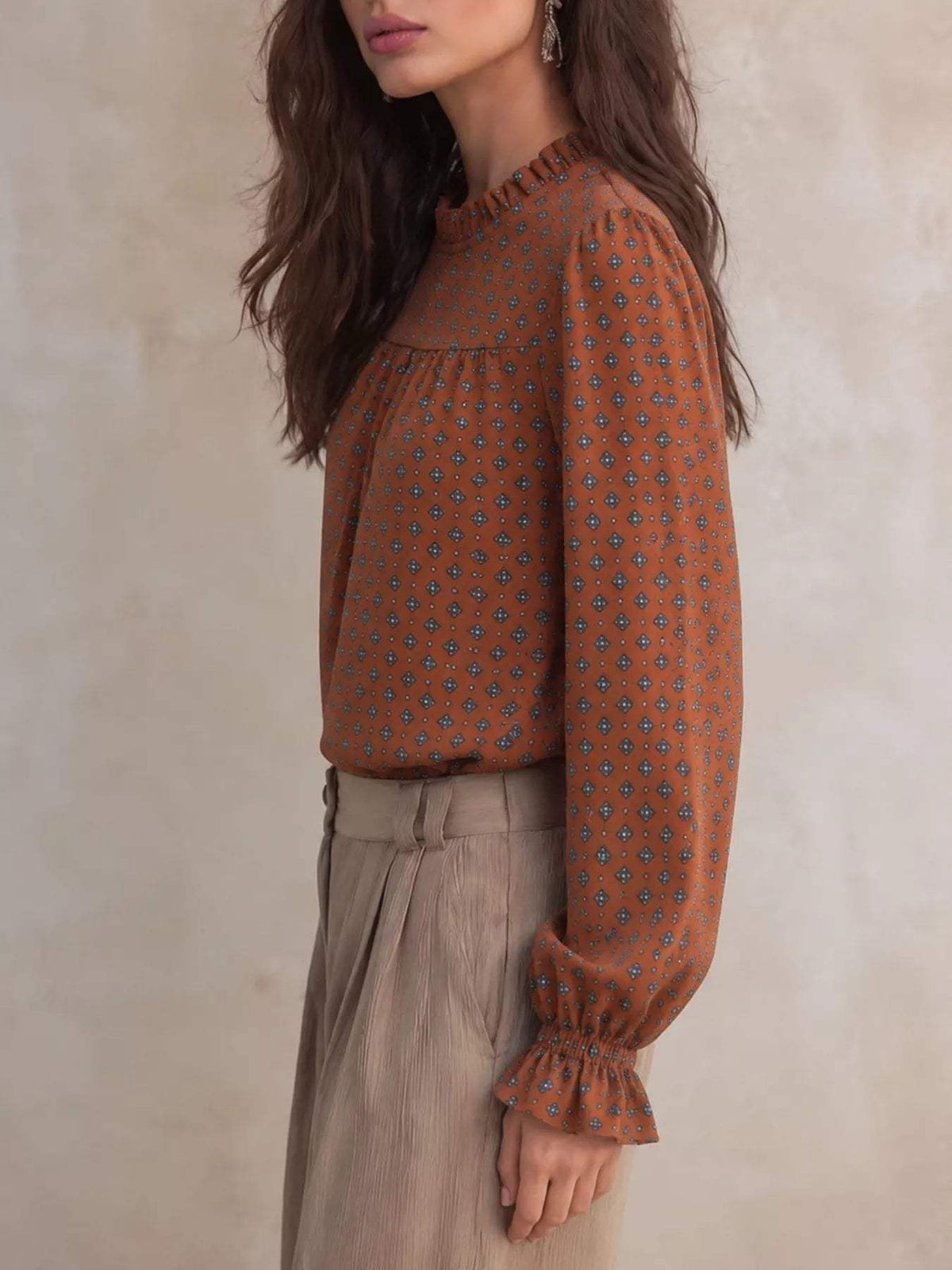 Printed Flounce Sleeve Blouse - Trendsi - Flyclothing LLC