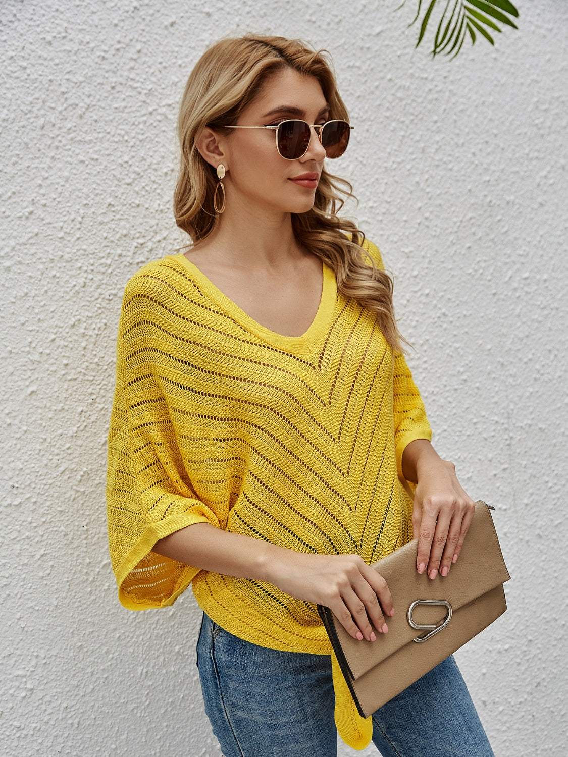 Openwork Batwing Sleeve Cover-Up - Trendsi - Flyclothing LLC