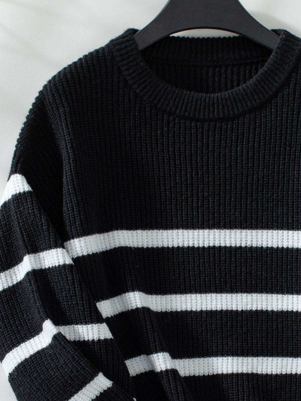 Striped Round Neck Dropped Shoulder Sweater - Trendsi - Flyclothing LLC