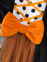 Children's Halloween Pumpkin Hooded Cape and Polka Dot Tulle Dress Set - Trendsi - Flyclothing LLC