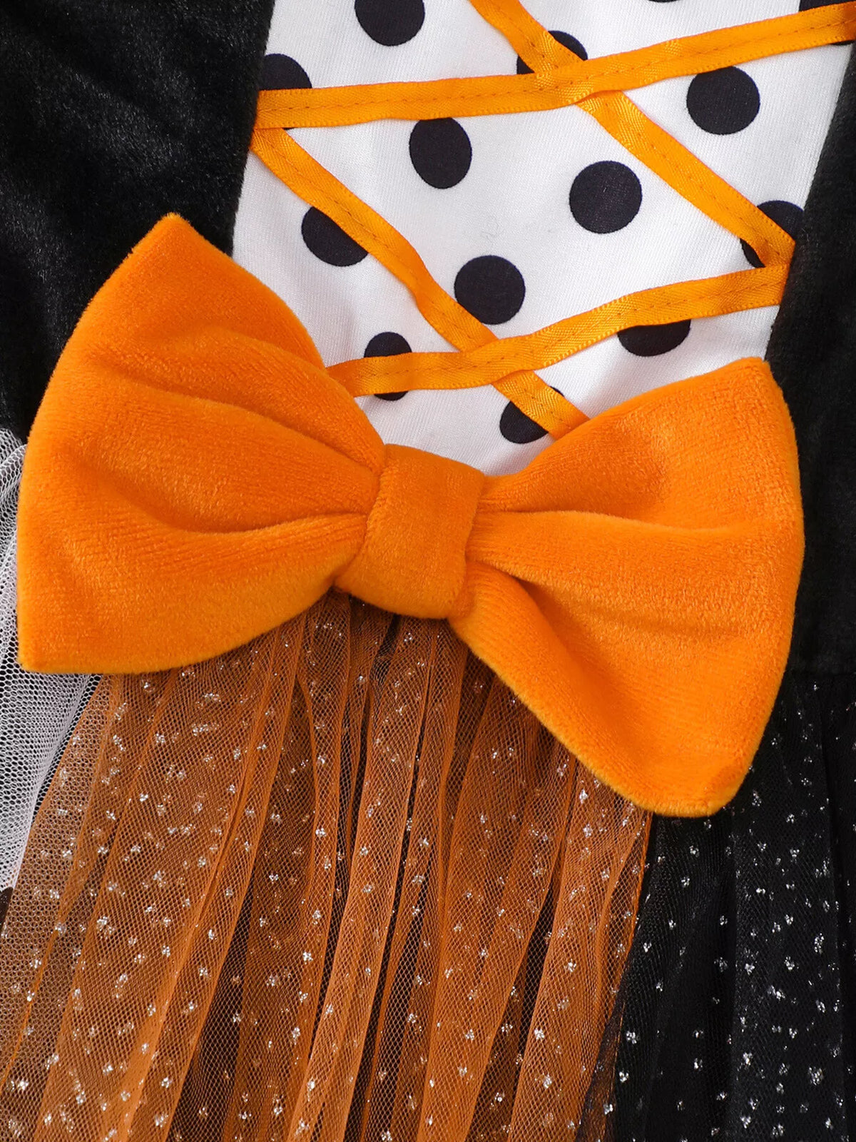 Children's Halloween Pumpkin Hooded Cape and Polka Dot Tulle Dress Set - Trendsi - Flyclothing LLC