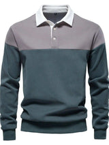 Men's Collared Neck Contrast Long Sleeve Polo - Trendsi - Flyclothing LLC