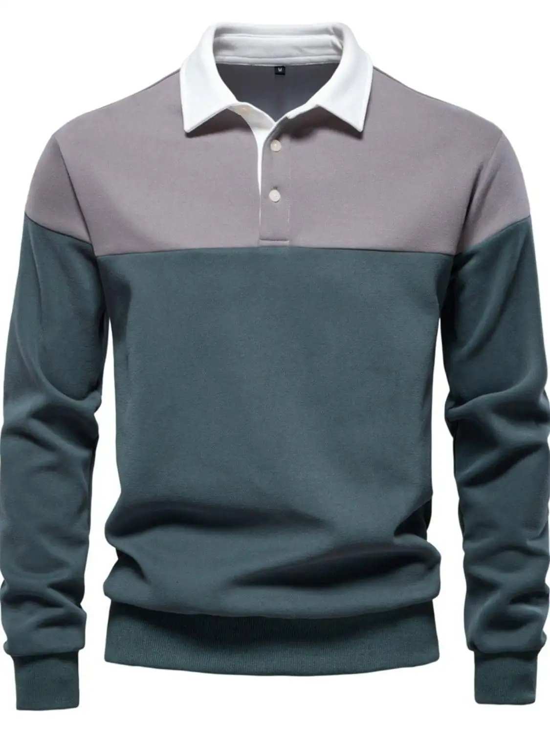 Men's Collared Neck Contrast Long Sleeve Polo - Trendsi - Flyclothing LLC