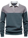 Men's Collared Neck Contrast Long Sleeve Polo - Trendsi - Flyclothing LLC