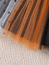 Children's Halloween Pumpkin Hooded Cape and Polka Dot Tulle Dress Set - Trendsi - Flyclothing LLC