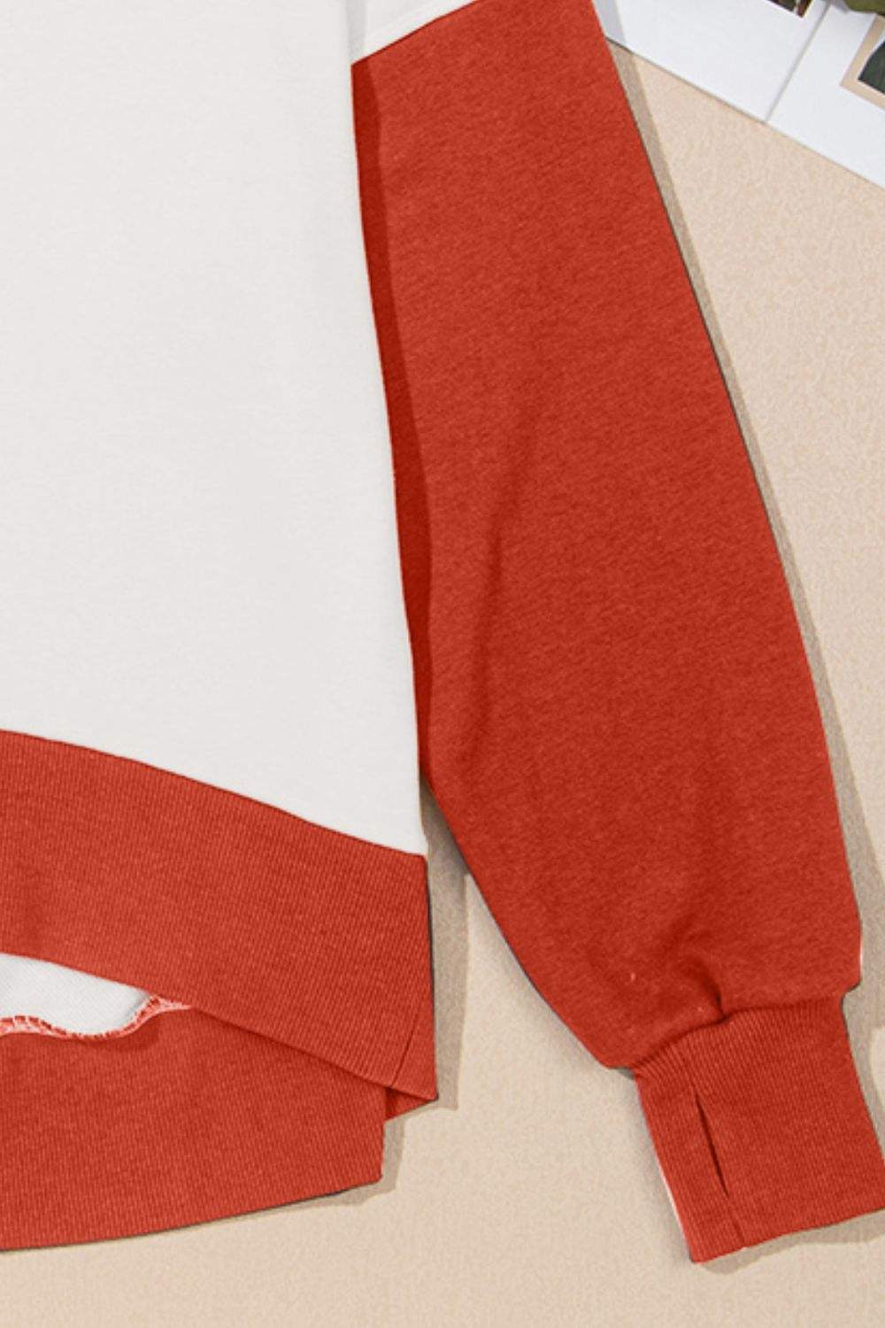 Contrast Round Neck Long Sleeve Sweatshirt - Trendsi - Flyclothing LLC
