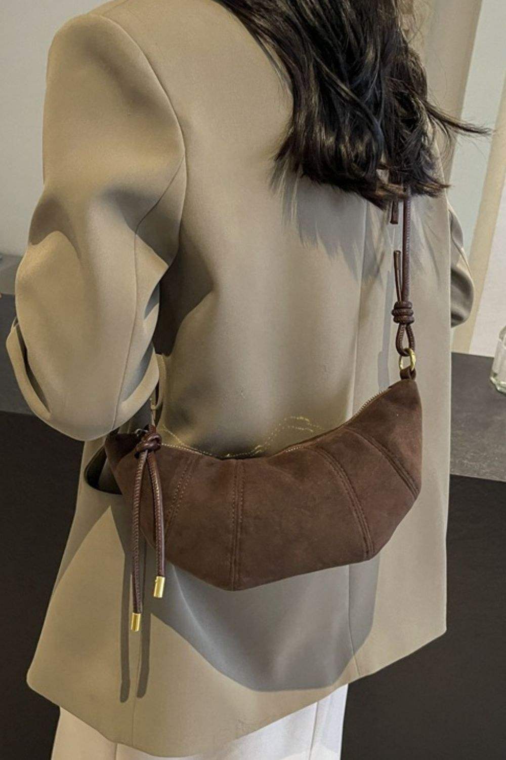 PU Leather Strap Suede Shoulder Bag - Trendsi - Flyclothing LLC