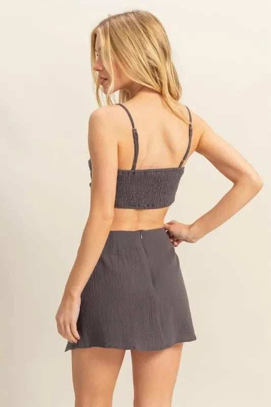 HYFVE Ruched Bra Top and Mini Skirt Set - Trendsi - Flyclothing LLC