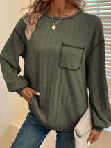 Mandy Contrast Stitching Round Neck Long Sleeve T-Shirt - Trendsi - Flyclothing LLC