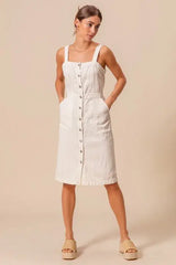 SO ME Button Down Pocket Front Pinafore Dress - Trendsi - Flyclothing LLC