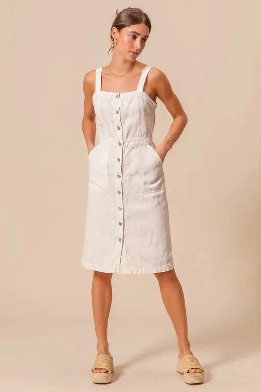 SO ME Button Down Pocket Front Pinafore Dress - Trendsi