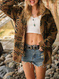 Geometric Button Up Long Sleeve Sherpa Jacket - Trendsi