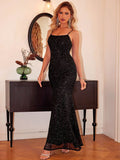 Sequin Square Neck Maxi Cami Dress - Trendsi