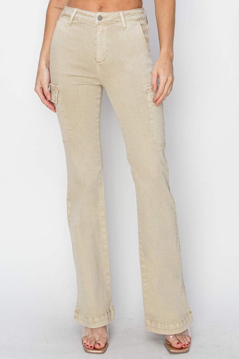 RISEN Full Size High Rise Side Slit Cargo Bootcut Jeans - Trendsi - Flyclothing LLC