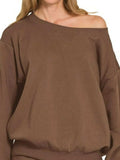 Zenana Fleece Boat Neck Sweatshirt and Shorts Set - Trendsi - Flyclothing LLC