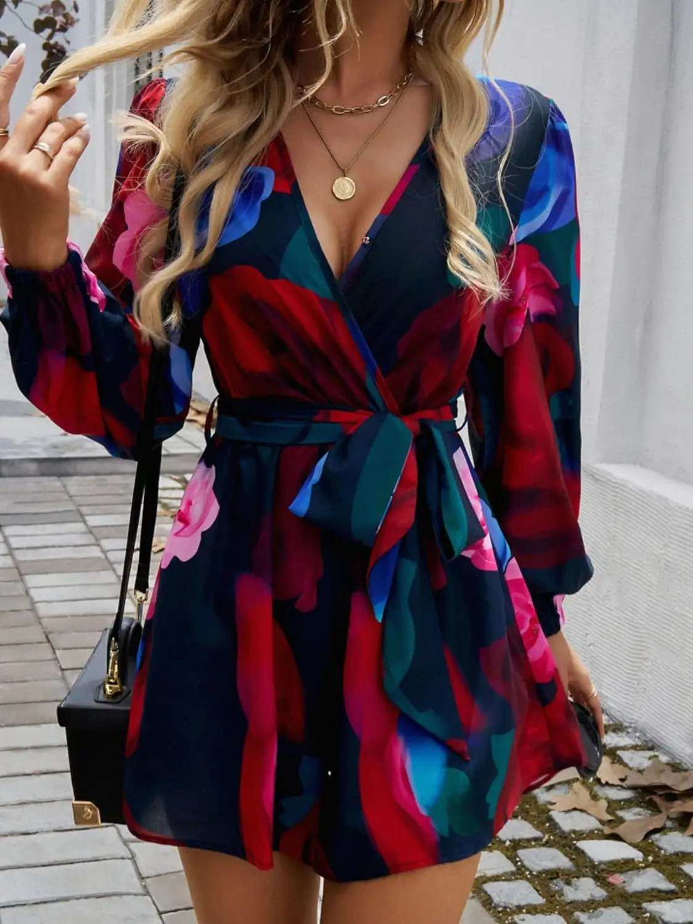 Devine Tied Surplice Long Sleeve Romper - Trendsi - Flyclothing LLC