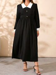 Plus Size Contrast Collared Neck Long Sleeve Midi Dress - Trendsi