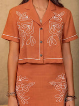 Embroidered Short Sleeve Top and Mini Skirt Set - Trendsi - Flyclothing LLC