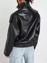 Faux Leather Moto Jacket with Asymmetrical Zip - Trendsi - Flyclothing LLC