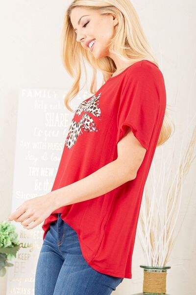 Heimish Full Size Leopard Lip Round Neck Short Sleeve T-Shirt Plus Size - Trendsi - Flyclothing LLC