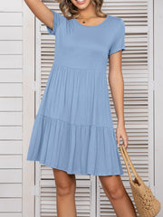 Round Neck Short Sleeve Mini Tee Dress - Trendsi