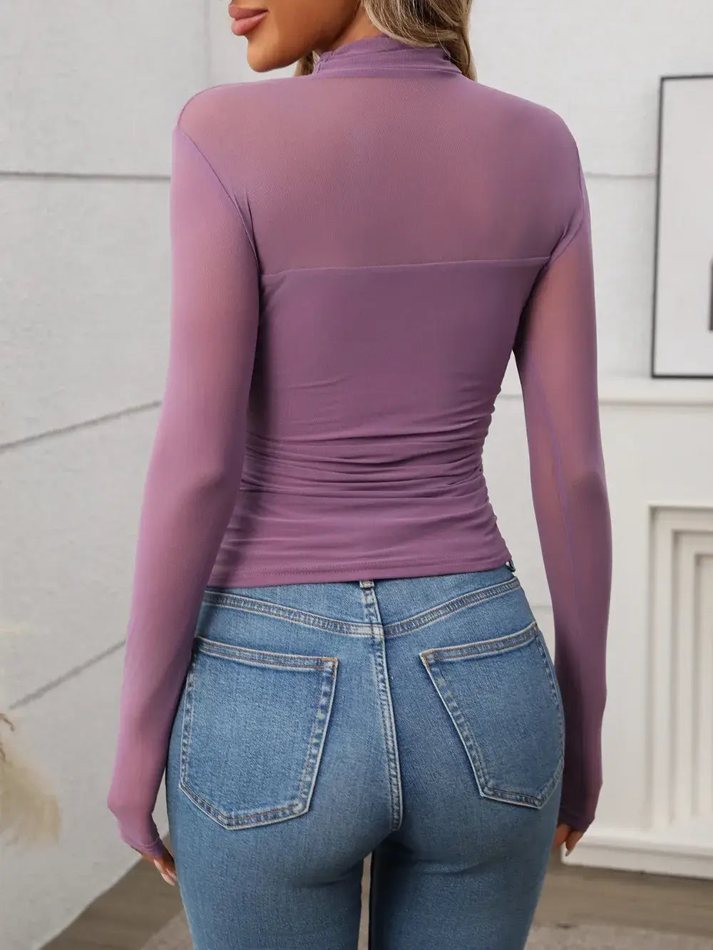 Mock Neck Long Sleeve Top - Trendsi - Flyclothing LLC