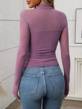 Mock Neck Long Sleeve Top - Trendsi - Flyclothing LLC