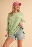 Aemi + Co Side Slit Ribbed Hem Round Neck Sweater - Trendsi